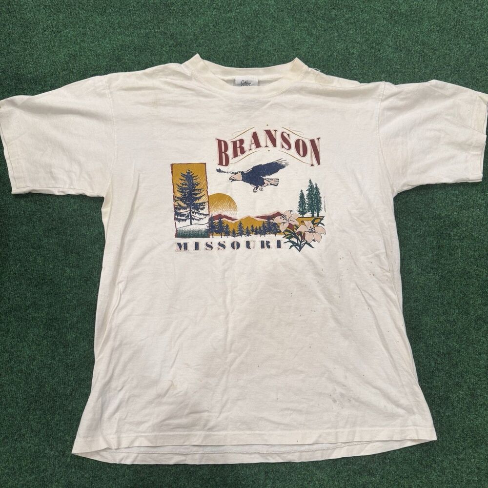 Vintage 90s Branson Missouri T-Shirt USA Made Gopher Sport Eagle Nature L